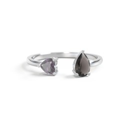 Heart & Pear Gemstone Open Cuff Ring