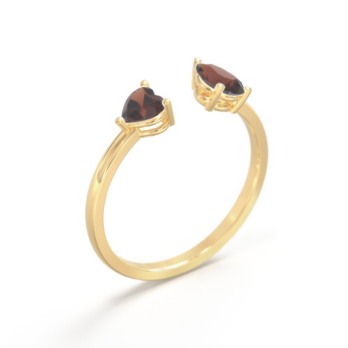 Heart & Pear Gemstone Open Cuff Ring – 18K Gold Plated Silver with Garnet