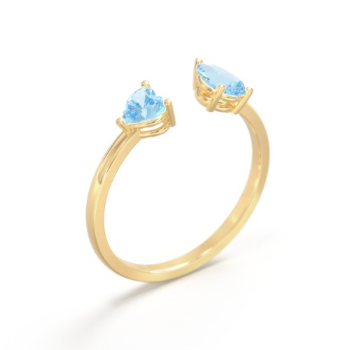 Heart & Pear Gemstone Open Cuff Ring – 18K Gold Plated Silver with Blue Topaz