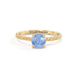 Solitaire Gemstone Ring with Twisted Rope & Bead Band in 18K Gold Plated Silver