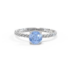 Solitaire Gemstone Ring with Twisted Rope & Bead Band – 10K White Gold with Fancy Blue Premium Zirconia