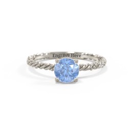 Solitaire Gemstone Ring with Twisted Rope & Bead Band in 10K Solid White Gold with Fancy Blue Premium Zirconia