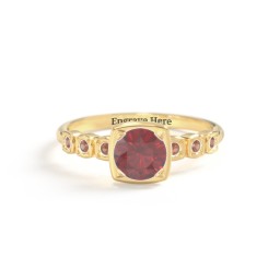 Round Gemstone Cube Ring with Star Set Accents in 18K Gold Plated Silver with Red Premium Zirconia and Garnet