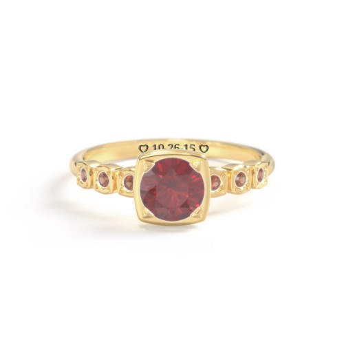 Round Gemstone Cube Ring with Star Set Accents – 18K Gold Plated Silver with Red Premium Zirconia and Garnet