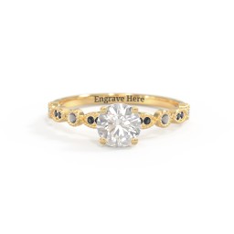 Round Gemstone Ring With Milgrain & Accents in 18K Gold Plated Silver with Cubic Zirconia, Smokey Quartz, and Black Premium Zirconia