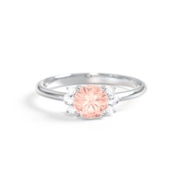 Round Gemstone Ring With Clustered Side Stones in 10K Solid White Gold