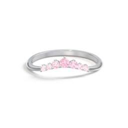 Curved Band with Tapered Accent Stones in 925 Sterling Silver with Pink Tourmaline