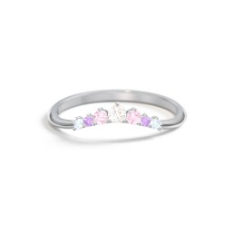 Curved Band with Tapered Accent Stones in 10K Solid White Gold with Cubic Zirconia, Pink Tourmaline, Amethyst, and Blue Topaz