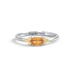 East-West Oval Gemstone Ring With Triple Side Stones