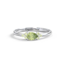 East-West Pear Gemstone Ring With Triple Side Stones