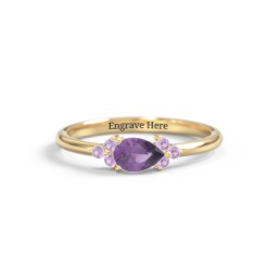 East-West Pear Gemstone Ring With Triple Side Stones in 18K Gold Plated Silver with Amethyst