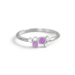 2-Stone Cluster Ring with Accent Stones in 925 Sterling Silver with Amethyst and Cubic Zirconia
