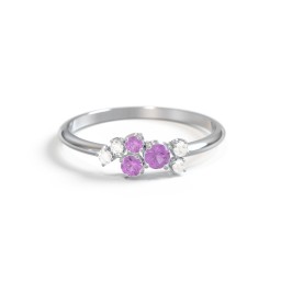 3-Stone Cluster Ring with Accent Stones in 925 Sterling Silver with Amethyst and Cubic Zirconia