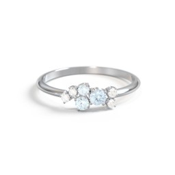 3-Stone Cluster Ring with Accent Stones in 925 Sterling Silver with Aquamarine and Cubic Zirconia