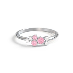 3-Stone Cluster Ring with Accent Stones in 925 Sterling Silver with Pink Tourmaline and Cubic Zirconia