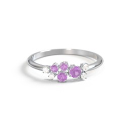 4-Stone Cluster Ring with Accent Stones in 925 Sterling Silver with Amethyst and Cubic Zirconia