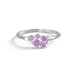 5-Stone Cluster Ring with Accent Stones in 925 Sterling Silver with Amethyst and Cubic Zirconia