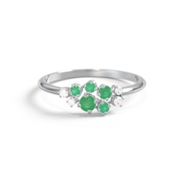 5-Stone Cluster Ring with Accent Stones in 925 Sterling Silver with Emerald and Cubic Zirconia