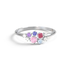5-Stone Cluster Ring with Accent Stones – 10K White Gold with Pink Tourmaline, Ruby, Blue Topaz, Blue Sapphire, Amethyst, and Cubic Zirconia