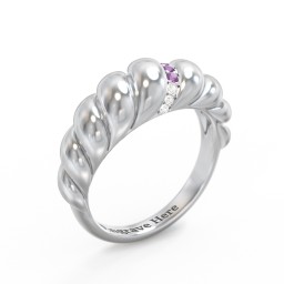 Thin Croissant Dome Ring with Gemstones in 925 Sterling Silver with Amethyst and Cubic Zirconia