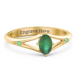 Oval Split Shank Accent Ring in 18K Gold Plated Silver with Emerald and Green Premium Zirconia