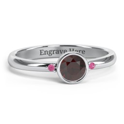 Round Bezel Solitaire with Twin Accents Ring
