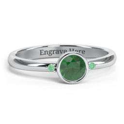 Round Bezel Solitaire with Twin Accents Ring
