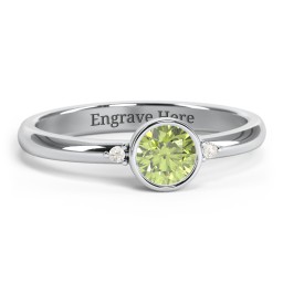 Round Bezel Solitaire with Twin Accents Ring