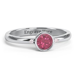 Round Bezel Solitaire with Twin Accents Ring