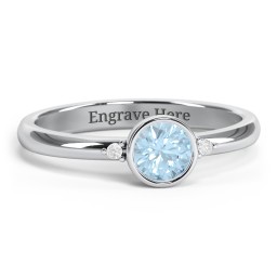Round Bezel Solitaire with Twin Accents Ring in 925 Sterling Silver