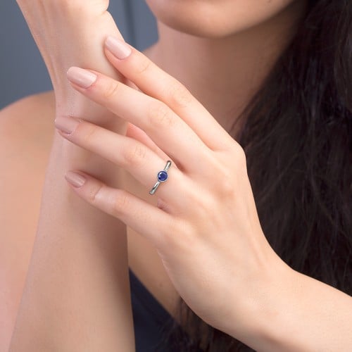 Round Bezel Solitaire with Twin Accents Ring