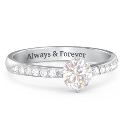 Center Round Stone Ring with Twin Accent Rows