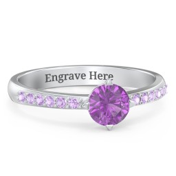 Center Round Stone Ring with Twin Accent Rows