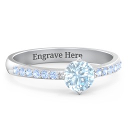 Center Round Stone Ring with Twin Accent Rows