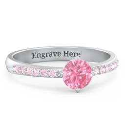 Center Round Stone Ring with Twin Accent Rows