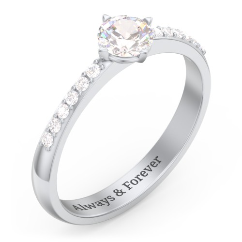 Center Round Stone Ring with Twin Accent Rows