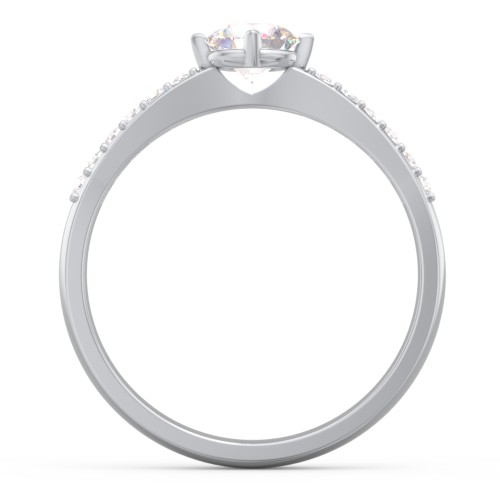 Center Round Stone Ring with Twin Accent Rows