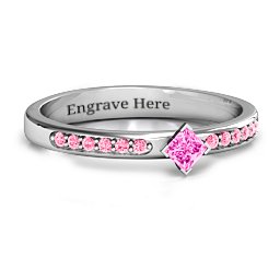 Princess Center Stone Ring with Twin Accent Rows