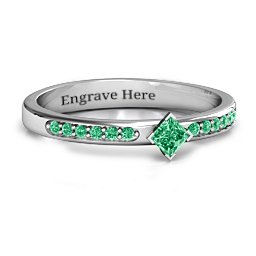 Princess Center Stone Ring with Twin Accent Rows in 925 Sterling Silver