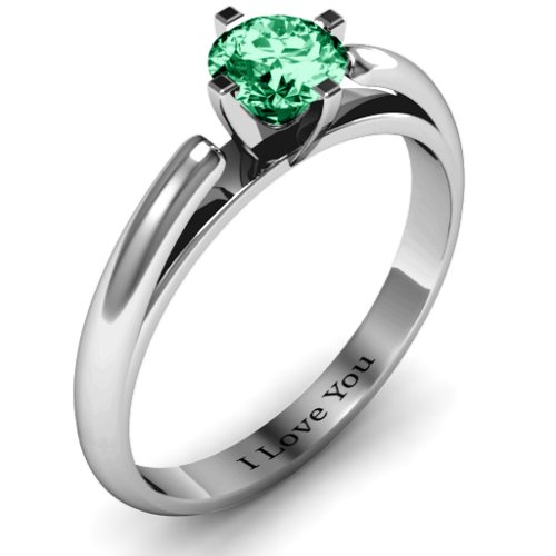 Ski Tip Solitaire Round Ring – Sterling Silver with Emerald