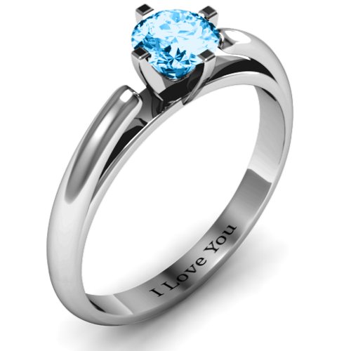Ski Tip Solitaire Round Ring – Sterling Silver with Blue Topaz