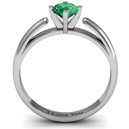 Ski Tip Solitaire Round Ring – Sterling Silver with Emerald