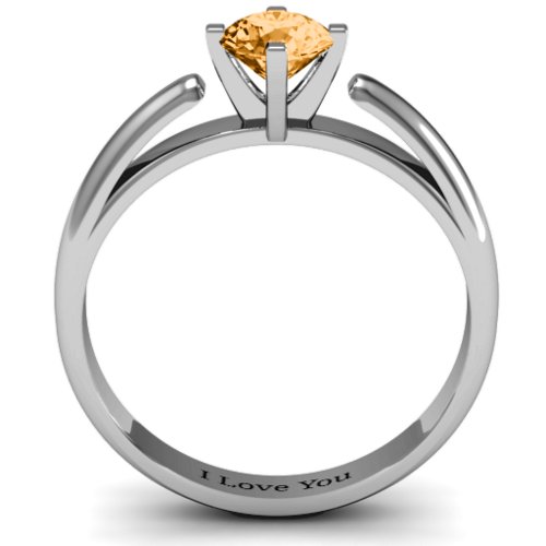 Ski Tip Solitaire Round Ring – Sterling Silver with Citrine