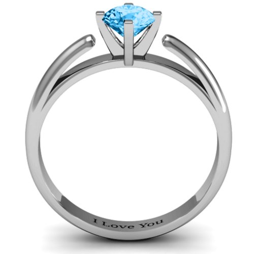 Ski Tip Solitaire Round Ring – Sterling Silver with Blue Topaz
