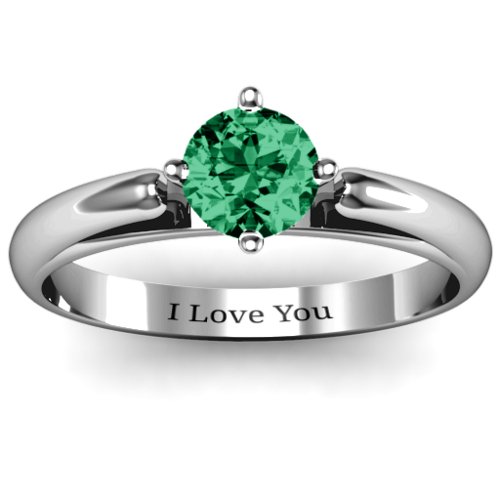 Ski Tip Solitaire Round Ring – Sterling Silver with Emerald