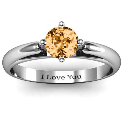 Ski Tip Solitaire Round Ring – Sterling Silver with Citrine