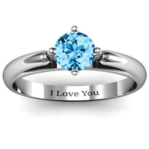 Ski Tip Solitaire Round Ring – Sterling Silver with Blue Topaz