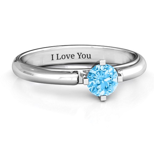 Ski Tip Solitaire Round Ring – Sterling Silver with Blue Topaz