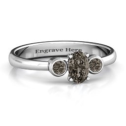 Oval Center with Twin Bezel Rounds Ring in 925 Sterling Silver