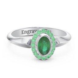 "Royal" Bezel Set Oval Cluster Ring in 925 Sterling Silver with Emerald and Green Premium Zirconia